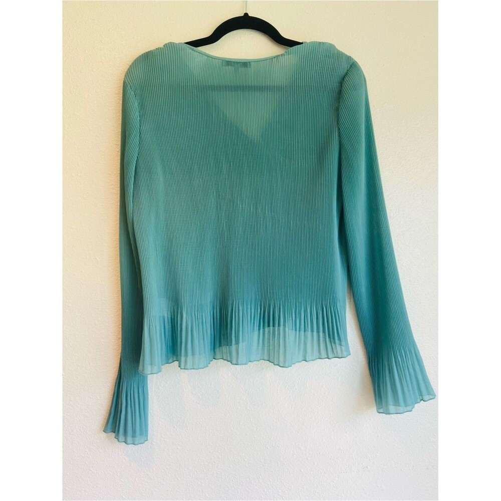 Madewell Womens Teal Pleated V-Neck Long Sleeve Blouse Flare Sleeve Elegant - Picture 9 of 16